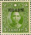 Sinkiang Def 007 Dr. Sun Yat-sen Issue, Hongkong Chung Hwa Print, with Overprint Reading "Restrictecl for Use in Sinkiang" (1940) (常新7.3)